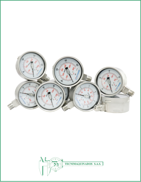 Manómetro Total Acero Inoxidable 2.5" Conexión Vertical 1/4" NPT Calibrable