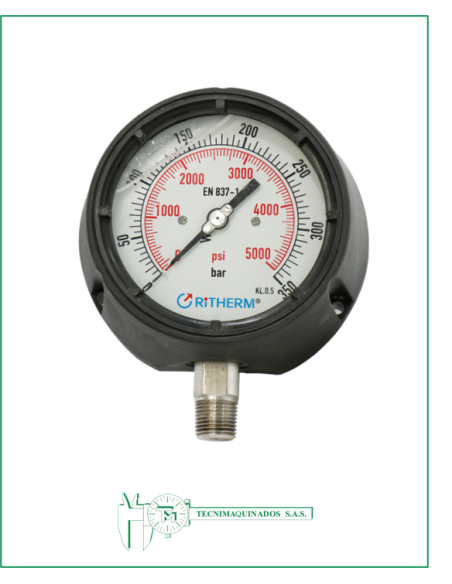 Manómetro Caja Fenólica 4.5", Conexión Vertical 1/2" NPT en Acero Inoxidable